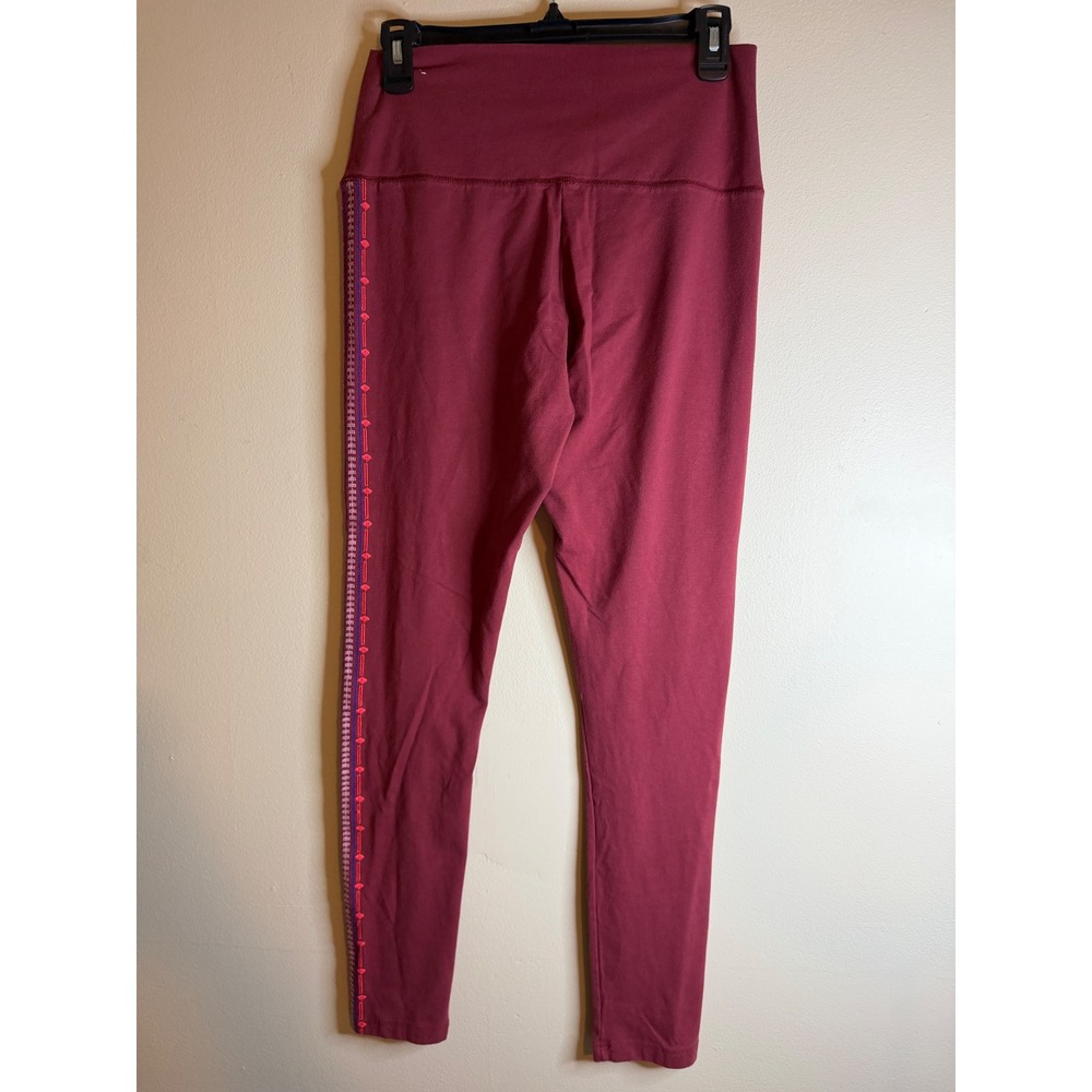 Aerie Chill Play Move Womens L Burgundy Legging Athletic Embroidered Yoga Stripe